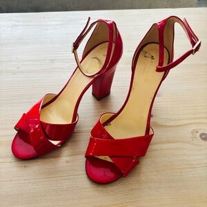 Kate Spade New York Red Patent Leather Ankle Strap Block‎ Heel Sandals 8 Women’s